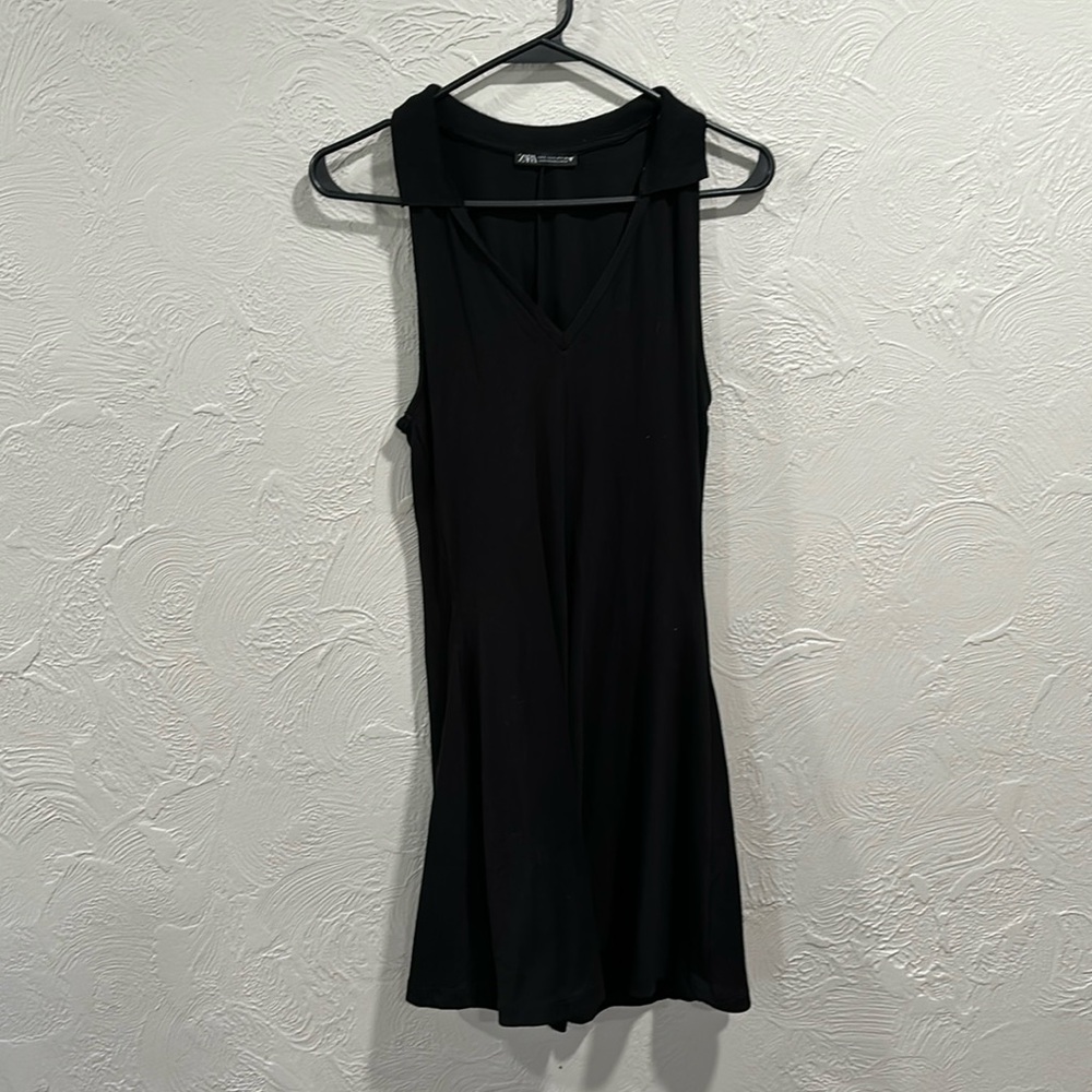 Zara Black Collared Tennis Ribbed Dress Size Large